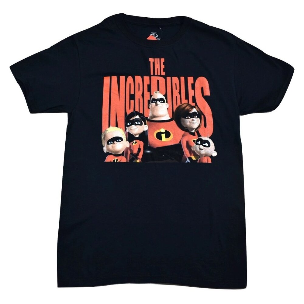 Disney The Incredibles Mens Family Portrait Black Tee Shirt New S-XL